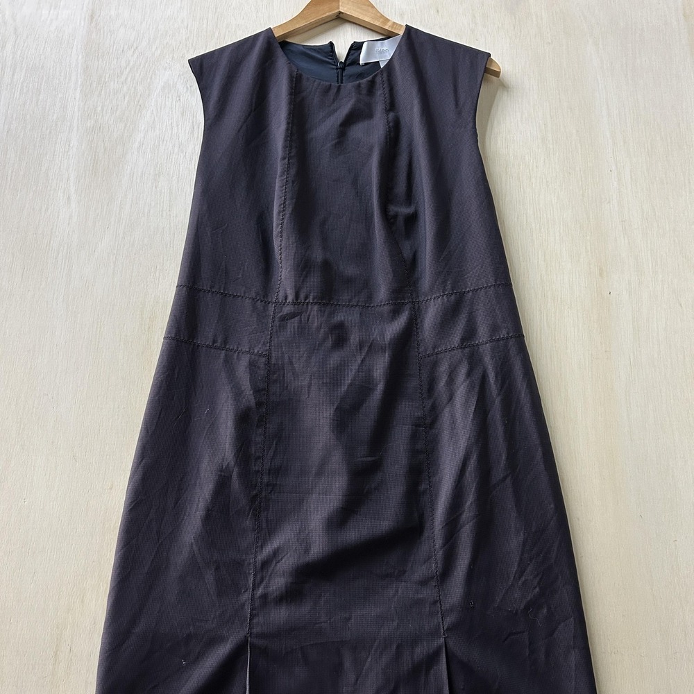 Boss Dress Womens 12‎ Black Check Sleeveless Sheath Knee Length Pleated Workwear